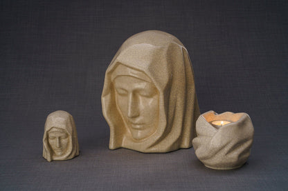 Handmade Mini Keepsake Urn "The Holy Mother" - Light Sand | Ceramic Mini Urn - Pulvis Art Urns