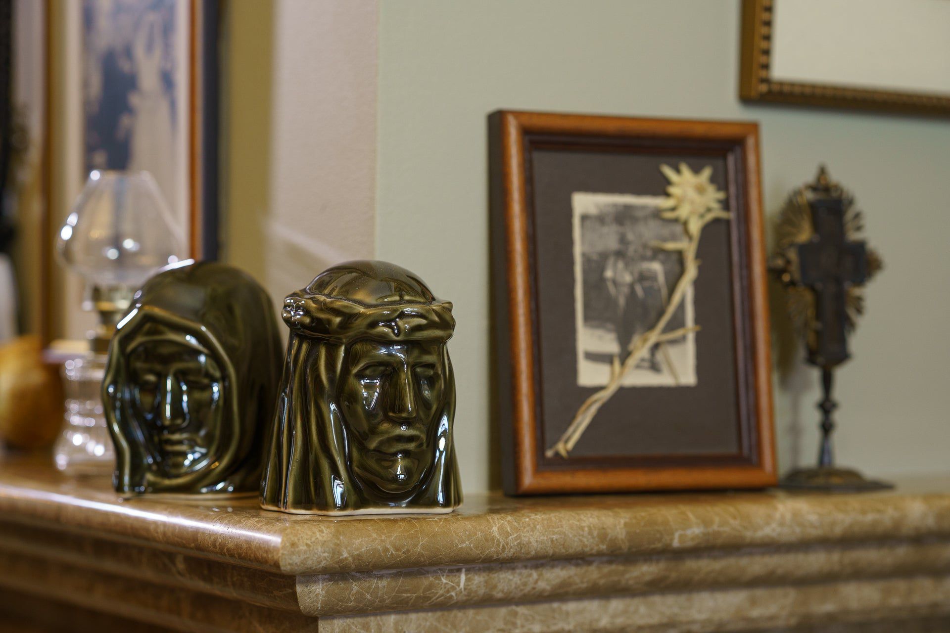 Handmade Mini Keepsake Urn "The Holy Mother" - Oily Green | Ceramic Mini Urn - Pulvis Art Urns