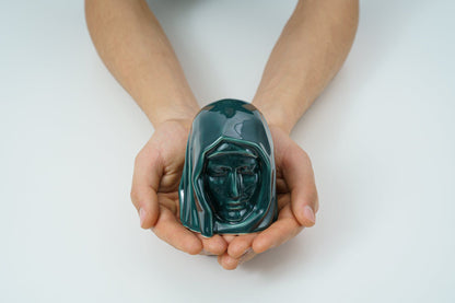 Handmade Mini Keepsake Urn "The Holy Mother" - Oxide Green | Mini Ceramic Urn - Pulvis Art Urns