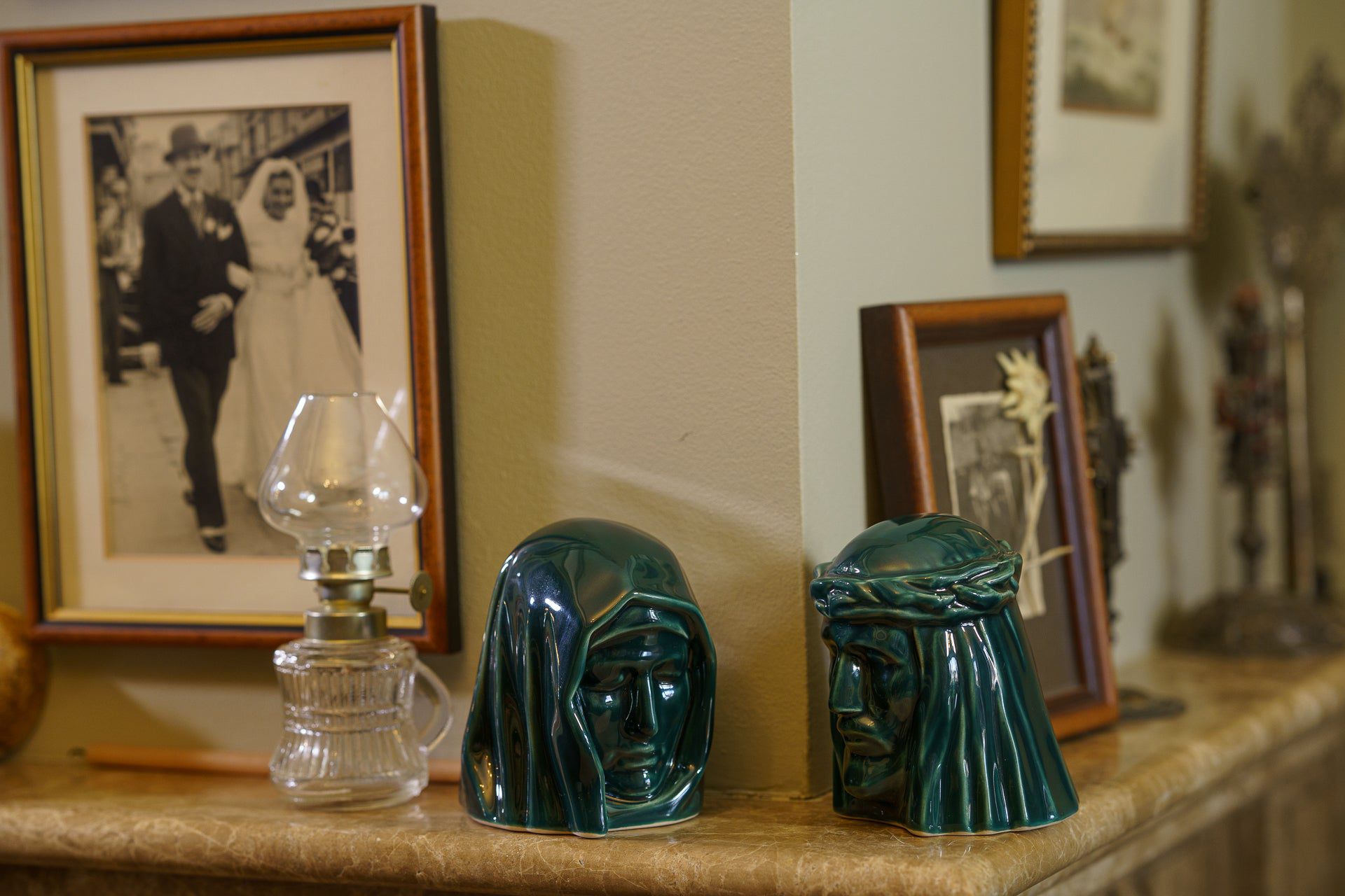 Handmade Mini Keepsake Urn "The Holy Mother" - Oxide Green | Mini Ceramic Urn - Pulvis Art Urns