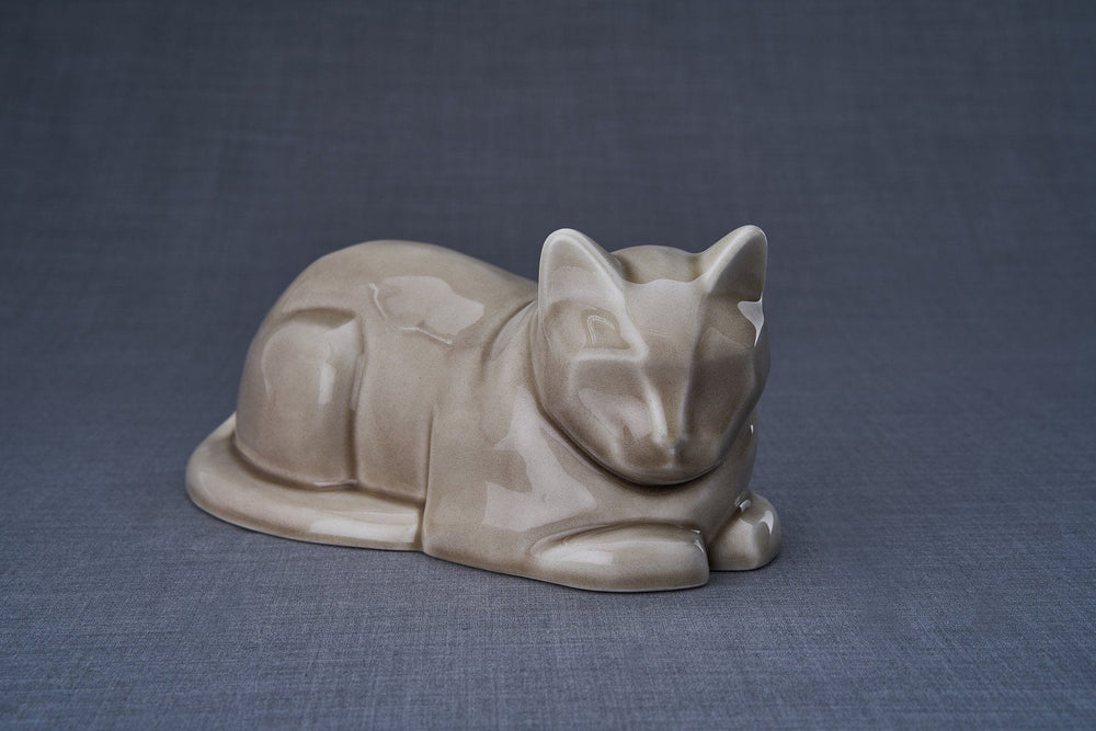 Cat Cremation Urn for Ashes - Beige Grey | Ceramic | Handmade
