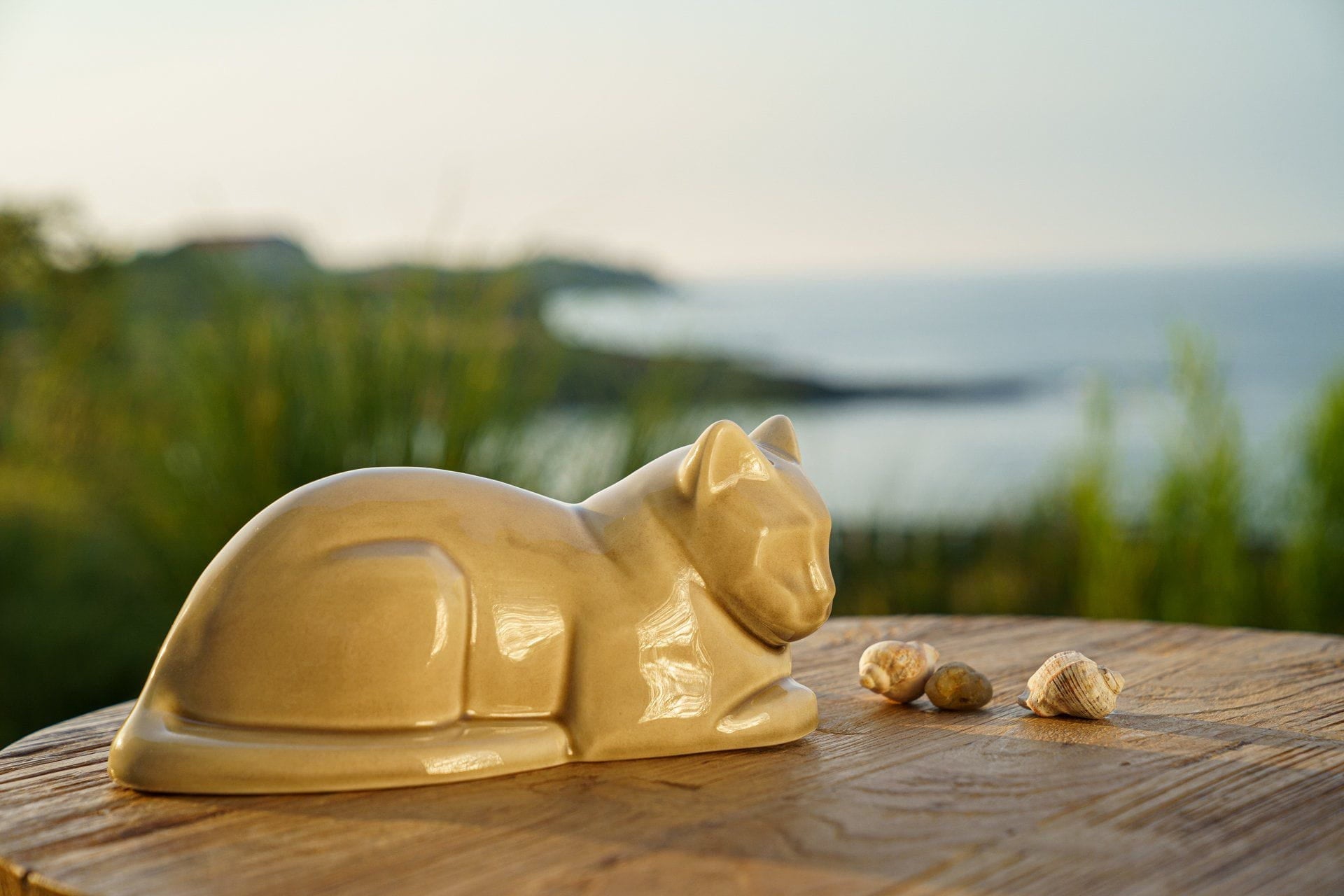 Cat Cremation Urn for Ashes - Beige Grey | Ceramic | Handmade Pet Urn - Pulvis Art Urns