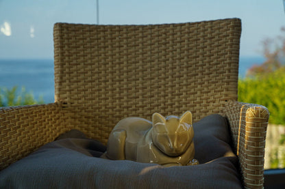 Cat Cremation Urn for Ashes - Beige Grey | Ceramic | Handmade Pet Urn - Pulvis Art Urns