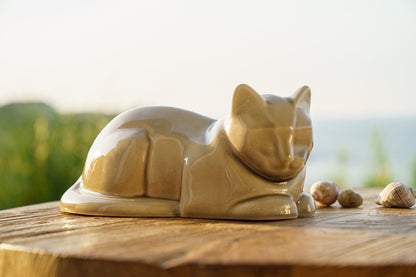 Cat Cremation Urn for Ashes - Dark Sand | Ceramic | Handmade Pet Urn - Pulvis Art Urns