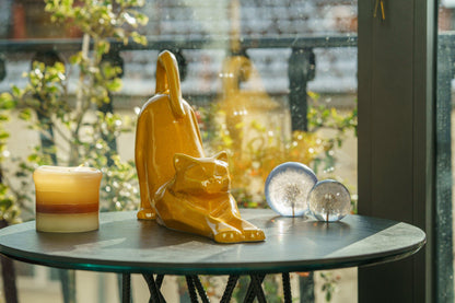 Cat Cremation Urn For Ashes "Grace" - Аmber Yellow | Ceramic Pet Urn - Pulvis Art Urns