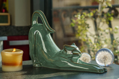 Cat Cremation Urn For Ashes "Grace" - Oily Green Melange | Ceramic Pet Urn - Pulvis Art Urns