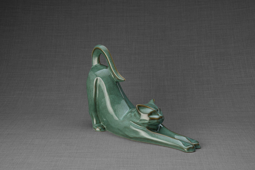 Pulvis Art Urns Pet Urn Cat Cremation Urn For Ashes "Grace" - Oily Green Melange | Ceramic
