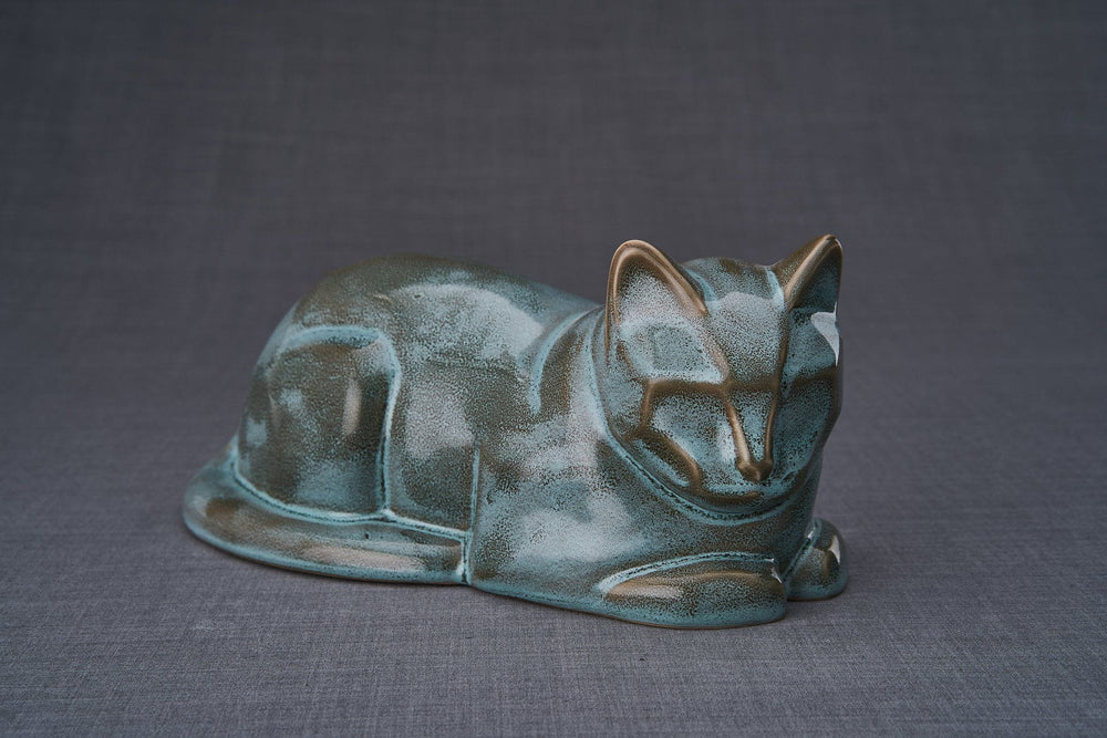 Cat Cremation Urn for Ashes - Oily Green Melange | Ceramic | Handmade