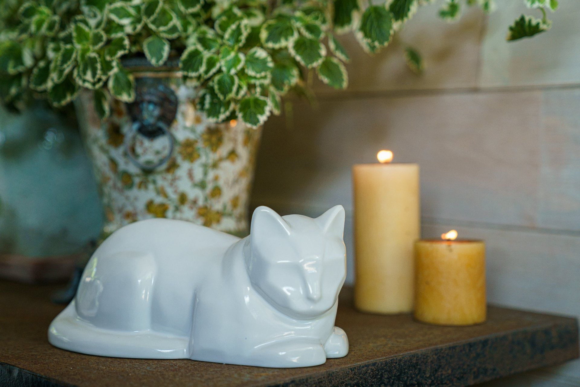 Cat Cremation Urn for Ashes - White | Ceramic | Handmade Pet Urn - Pulvis Art Urns