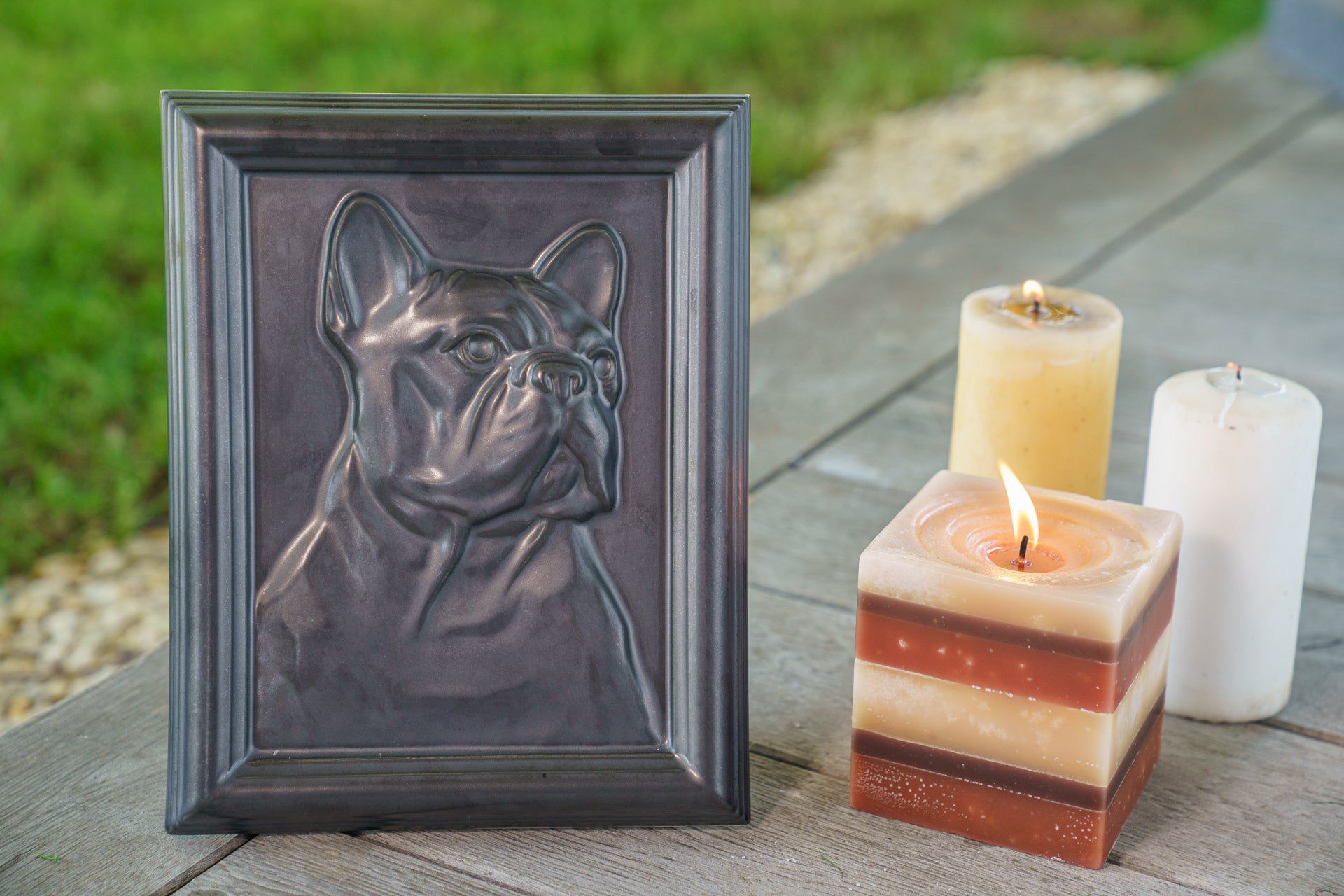 French Bulldog Pet Frame Urn - Dark Matte | Ceramic | Handmade Pet Urn - Pulvis Art Urns