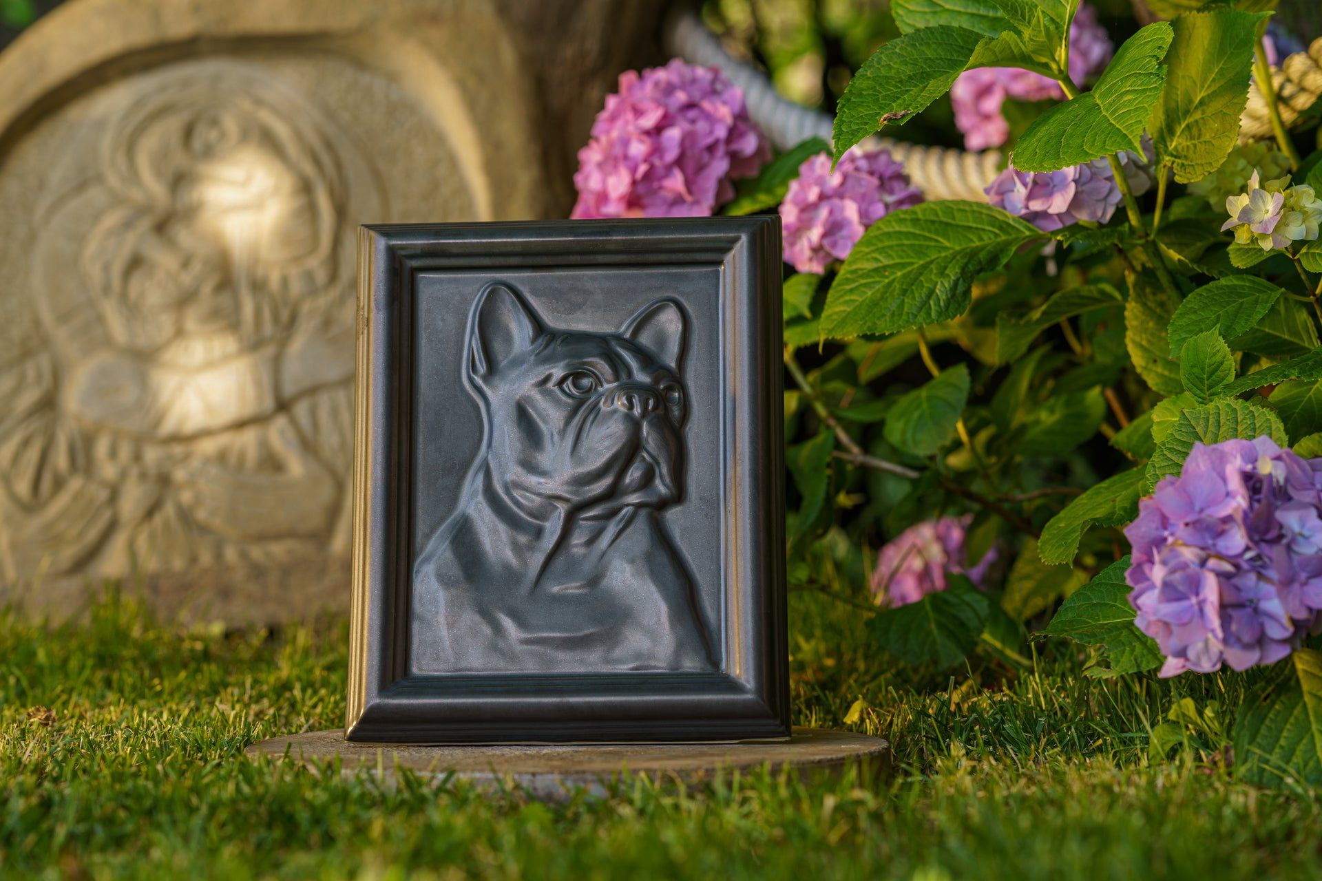 French Bulldog Pet Frame Urn - Dark Matte | Ceramic | Handmade Pet Urn - Pulvis Art Urns