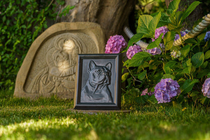 French Bulldog Pet Frame Urn - Dark Matte | Ceramic | Handmade Pet Urn - Pulvis Art Urns