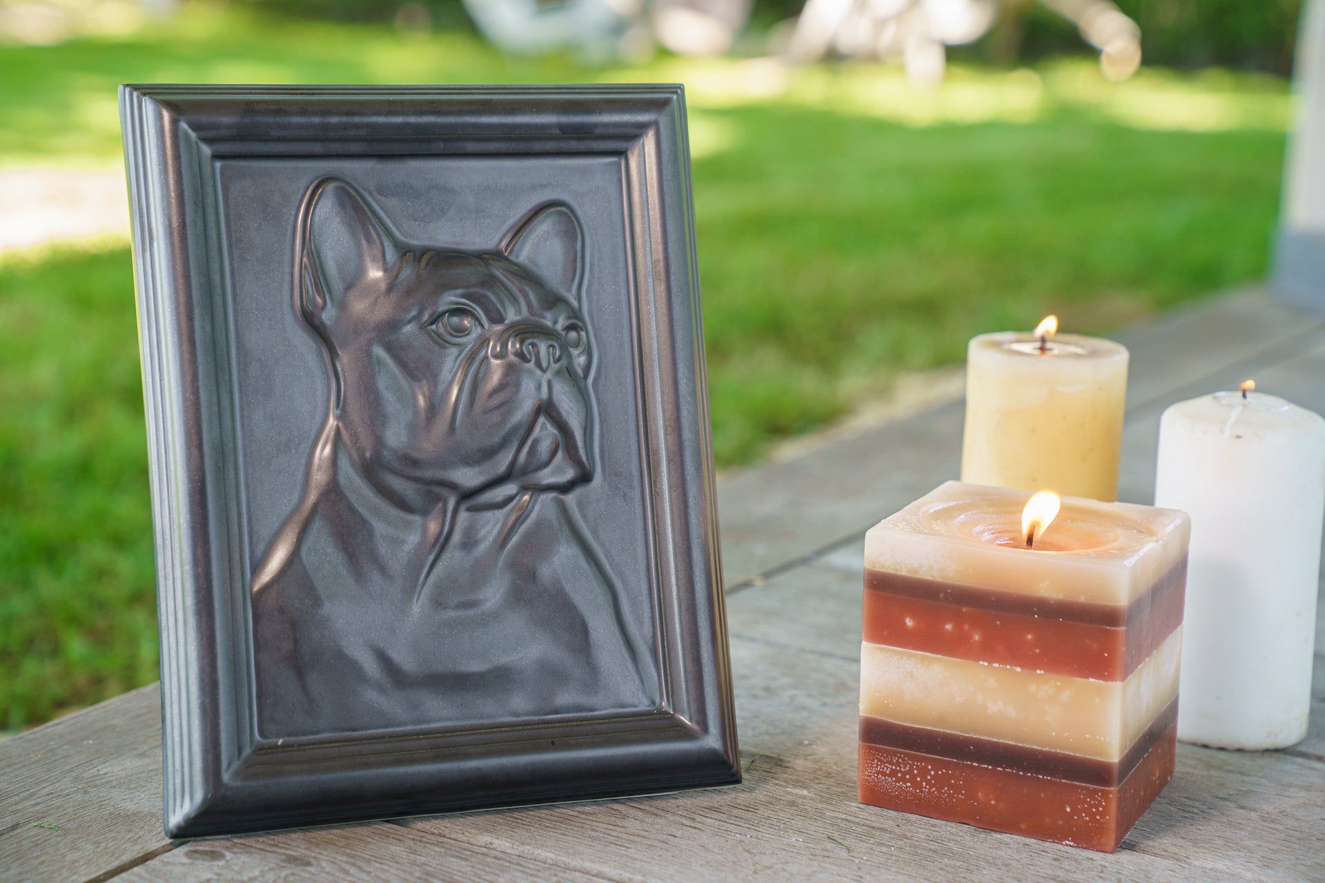 French Bulldog Pet Frame Urn - Dark Matte | Ceramic | Handmade Pet Urn - Pulvis Art Urns