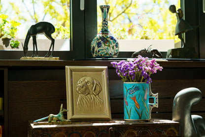 Labrador Pet Urn for Ashes - Beige Gray | Ceramic | Handmade Pet Urn - Pulvis Art Urns