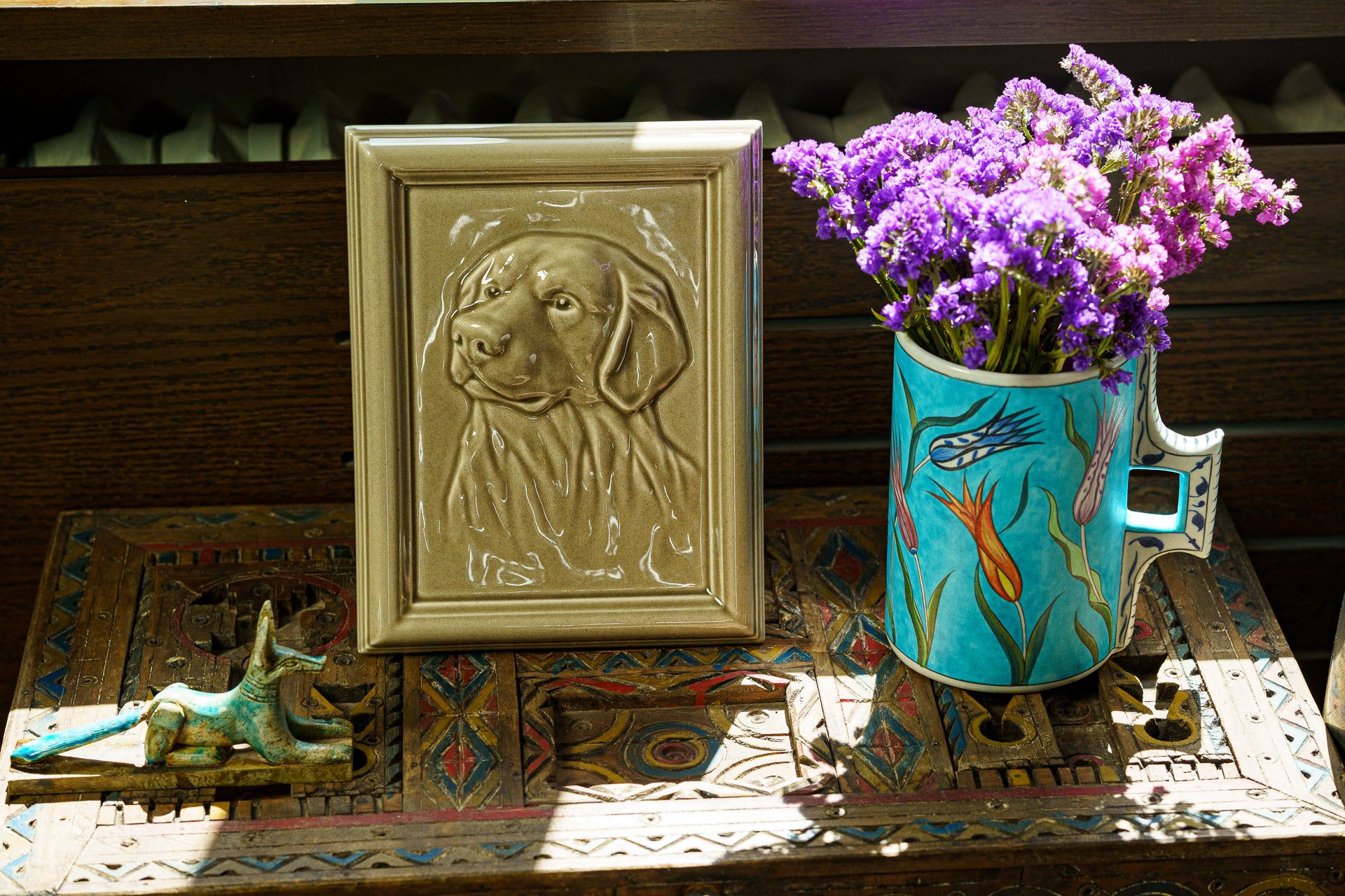 Labrador Pet Urn for Ashes - Beige Gray | Ceramic | Handmade Pet Urn - Pulvis Art Urns