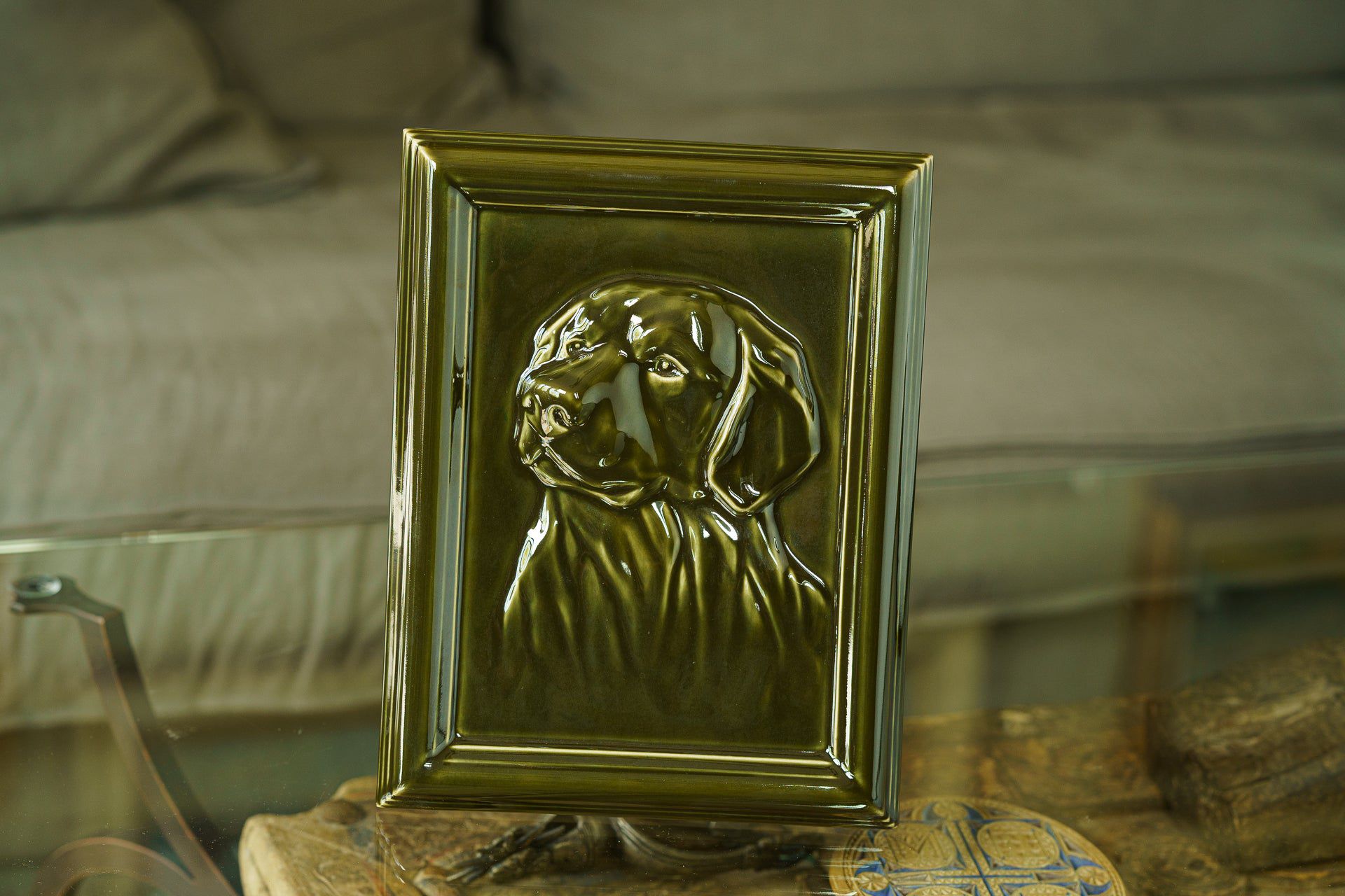 Labrador Pet Urn for Ashes - Oily Green | Ceramic | Handmade Pet Urn - Pulvis Art Urns