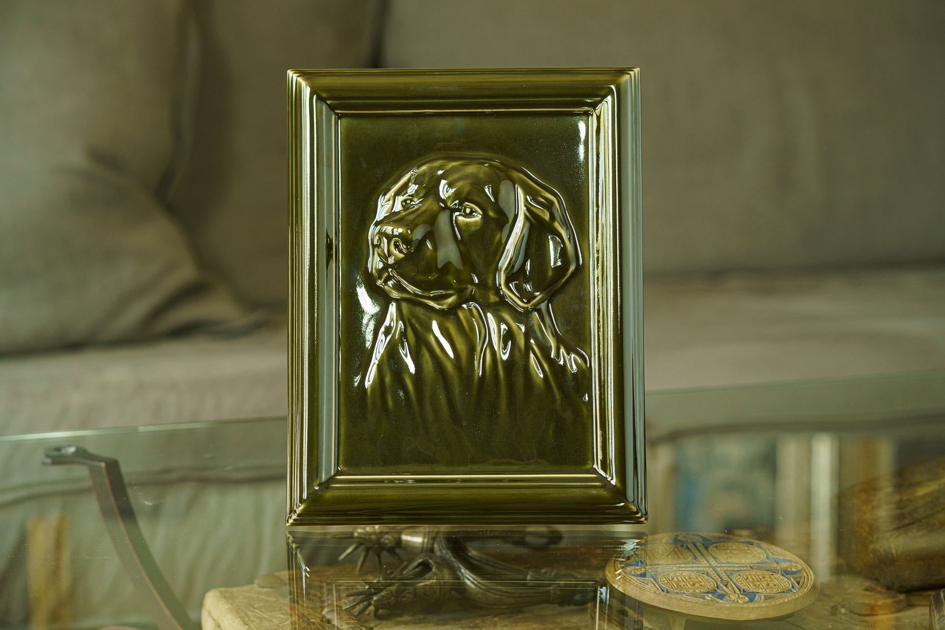 Labrador Pet Urn for Ashes - Oily Green | Ceramic | Handmade Pet Urn - Pulvis Art Urns