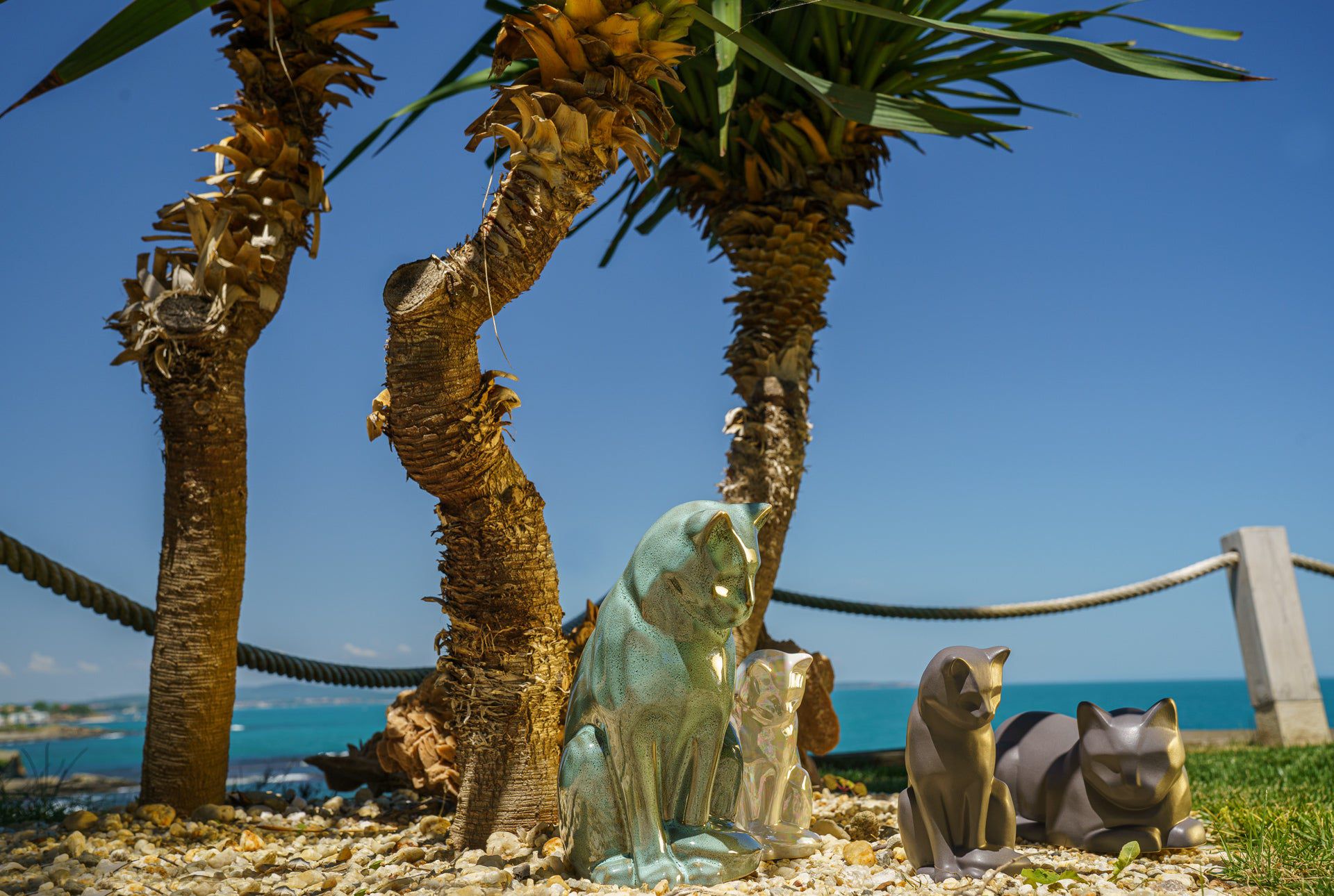 Mini Pet Urn for Ashes Neko - Blue Melange | Ceramic | Handmade Cat Urn - Pulvis Art Urns