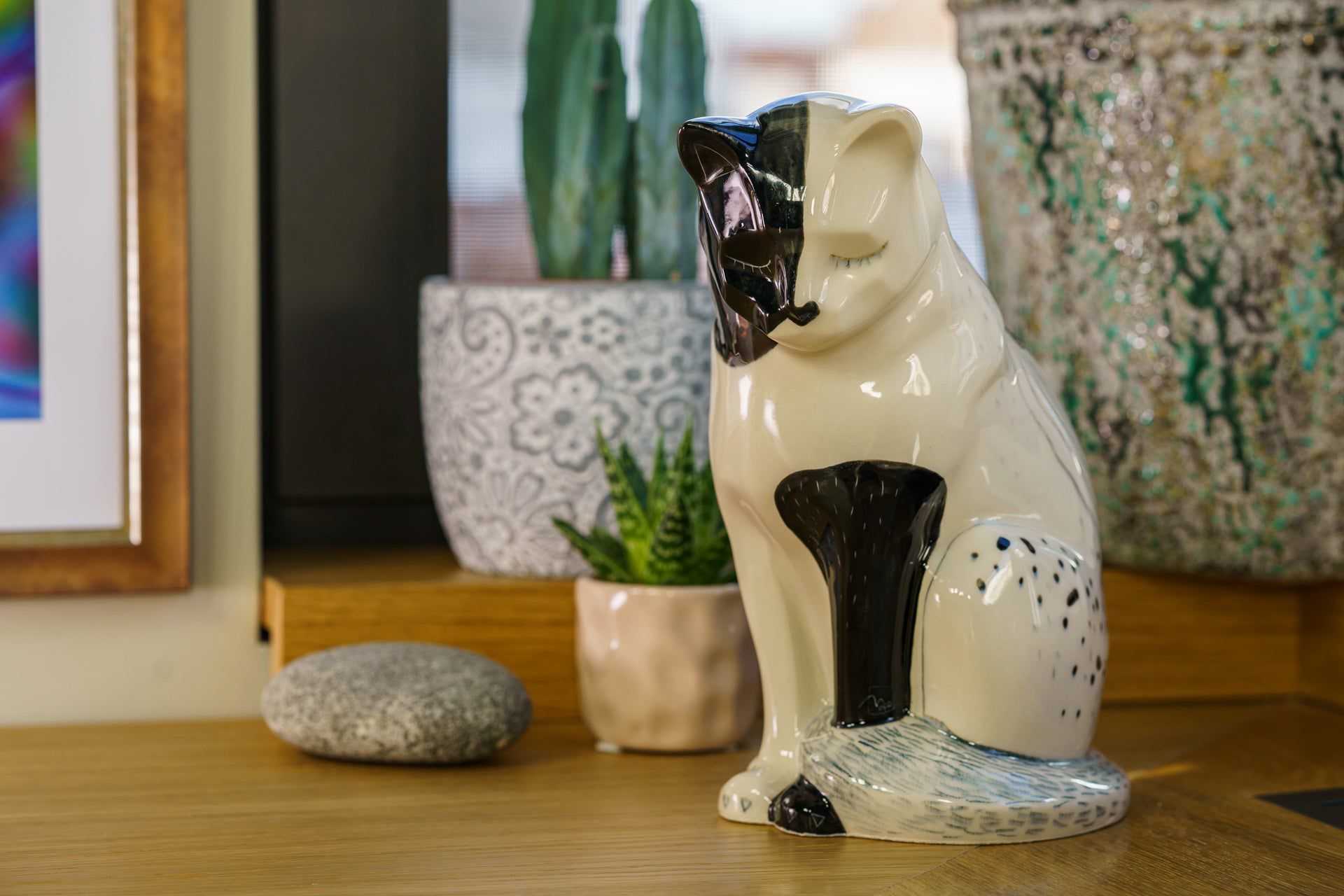 Neko Hand Decorated Pet Urn "Tuxedo" - Ceramic | Handmade Pet Urn - Pulvis Art Urns
