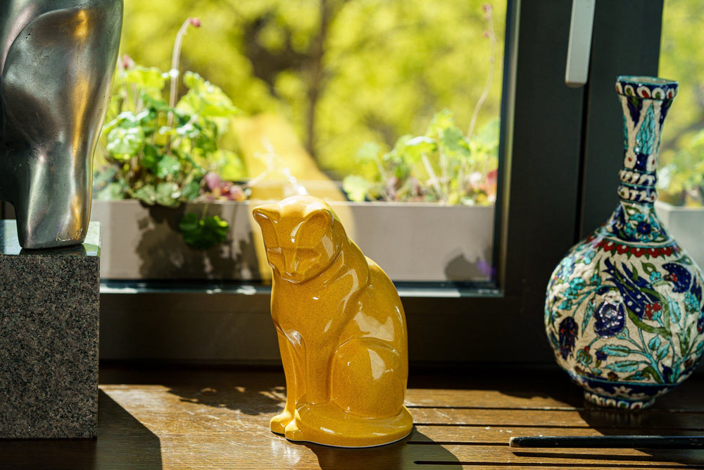 
                  
                    Pulvis Art Urns Pet Urn Neko Pet Urn for Ashes - Amber Yellow | Ceramic | Handmade
                  
                