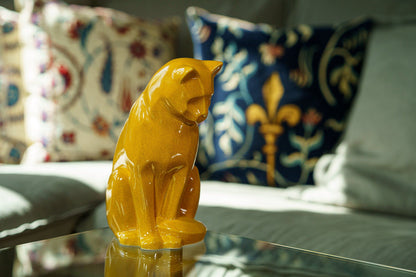 Neko Pet Urn for Ashes - Amber Yellow | Ceramic | Handmade Cat Urn - Pulvis Art Urns