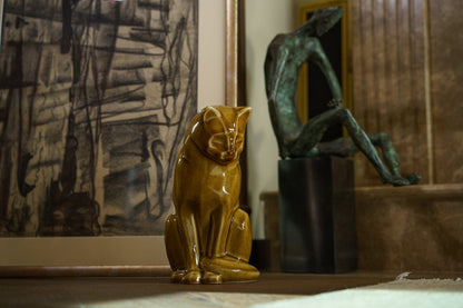 Neko Pet Urn for Ashes - Beige Grey | Ceramic | Handmade Cat Urn - Pulvis Art Urns