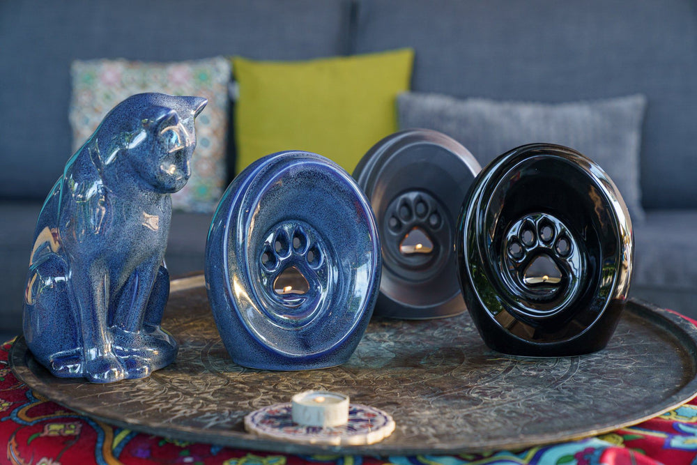 Pulvis Art Urns Pet Urn Neko Pet Urn for Ashes - Blue Melange | Ceramic | Handmade