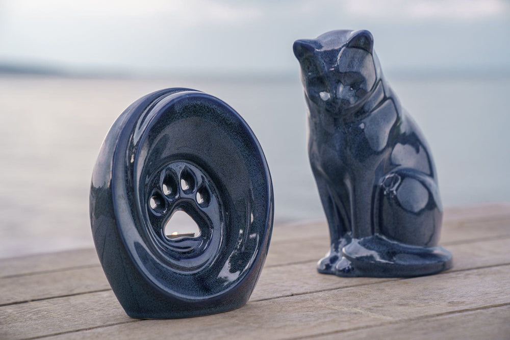 Pulvis Art Urns Pet Urn Neko Pet Urn for Ashes - Blue Melange | Ceramic | Handmade