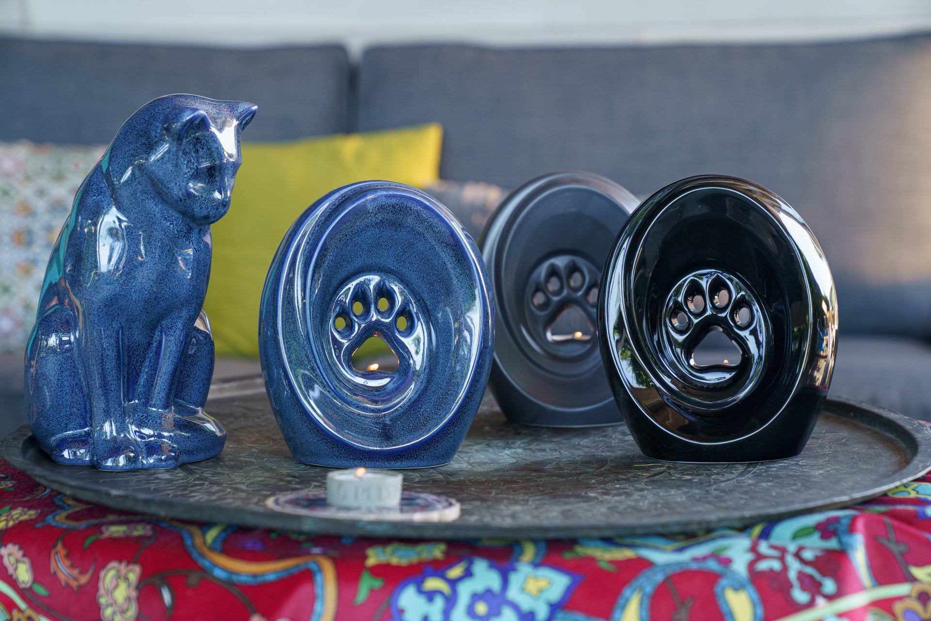 Neko Pet Urn for Ashes - Blue Melange | Ceramic | Handmade Cat Urn - Pulvis Art Urns