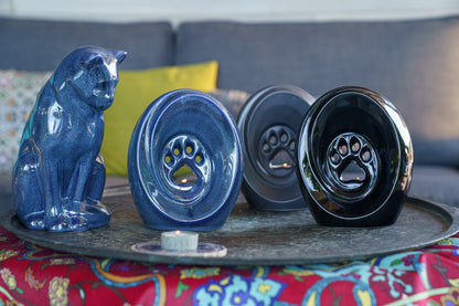 Neko Pet Urn for Ashes - Blue Melange | Ceramic | Handmade Cat Urn - Pulvis Art Urns