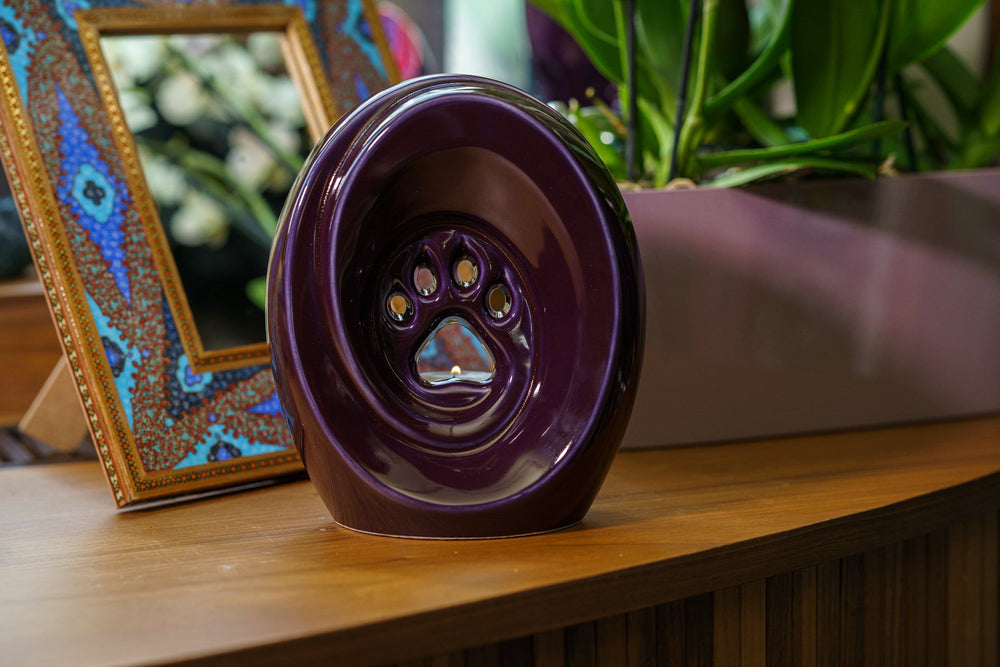 Pulvis Art Urns Pet Urn of Paw Pet Urn for Ashes - Violet  | Ceramic | Handmade