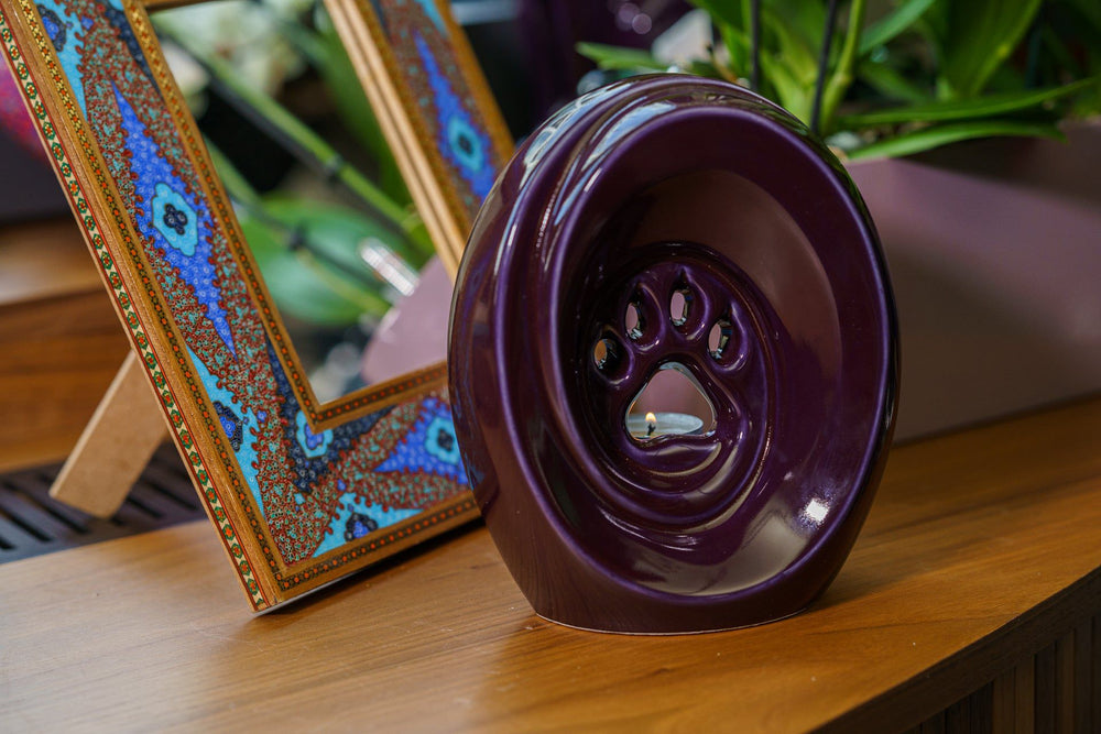 Pulvis Art Urns Pet Urn of Paw Pet Urn for Ashes - Violet  | Ceramic | Handmade