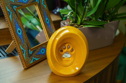 Paw Pet Urn for Ashes - Amber Yellow | Ceramic | Handmade Pet Urn - Pulvis Art Urns