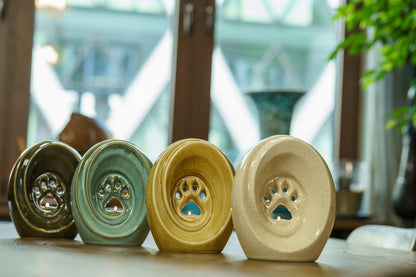 Paw Pet Urn for Ashes - Beige Grey | Ceramic | Handmade - Pulvis Art Urns