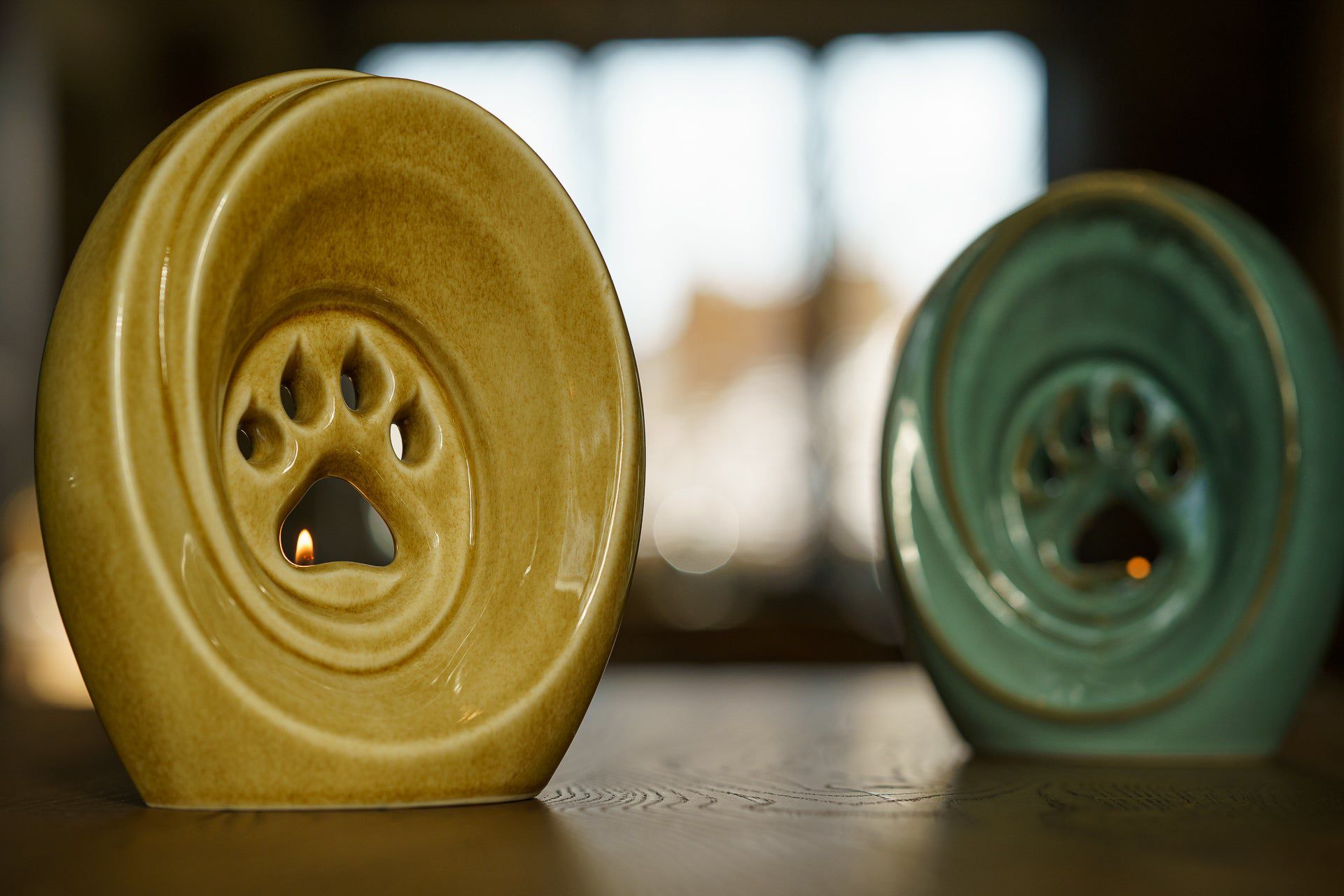 Paw Pet Urn for Ashes - Beige Grey | Ceramic | Handmade - Pulvis Art Urns