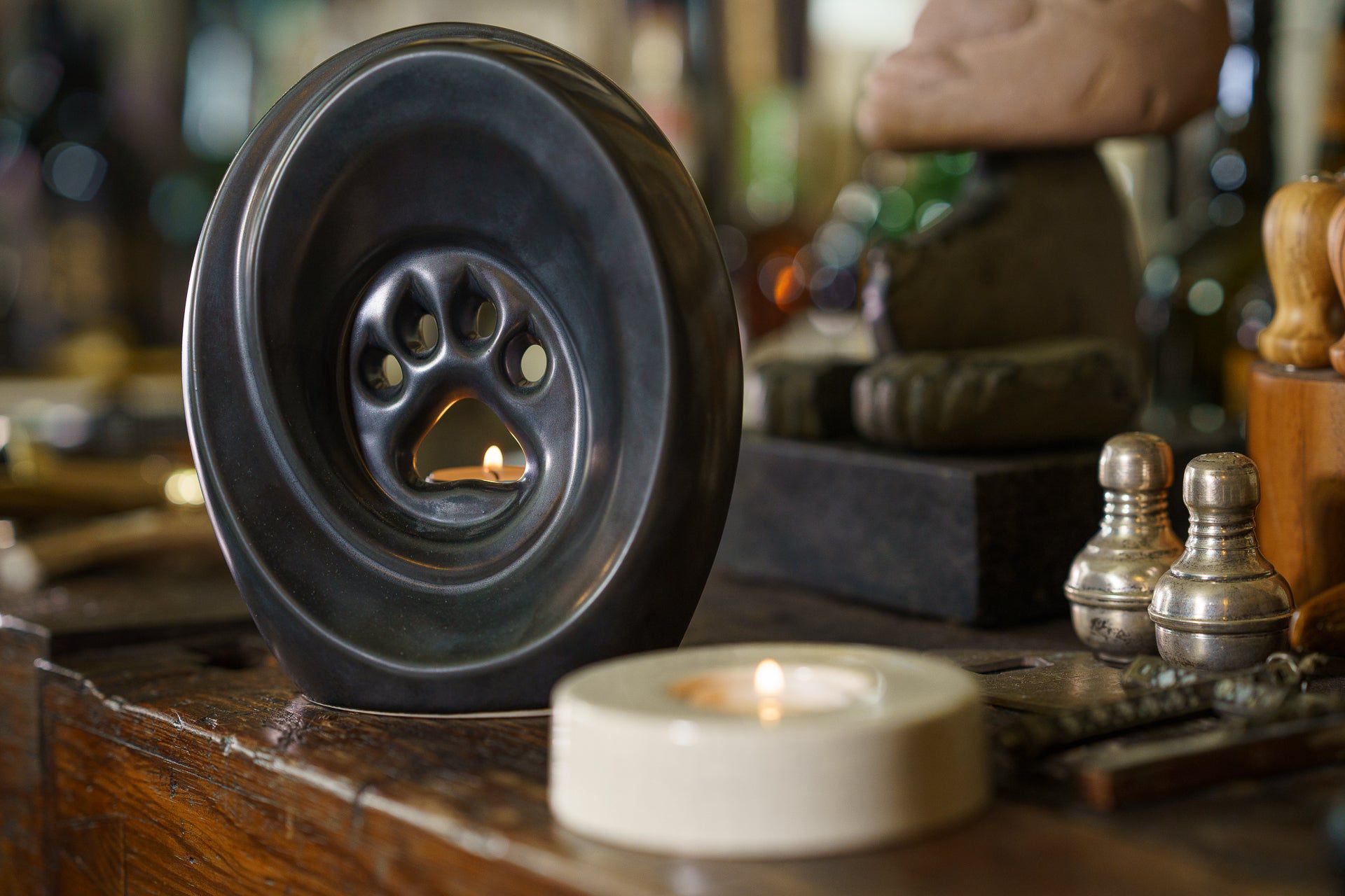 Paw Pet Urn for Ashes - Cobalt Metallic | Ceramic | Handmade Pet Urn - Pulvis Art Urns