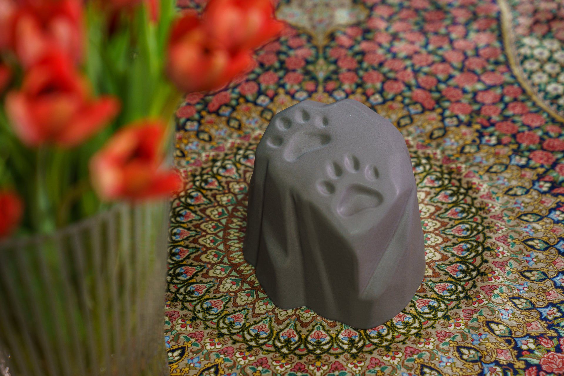 Paw Print Urn For Pet Ashes - Grey Matte | Ceramic Pet Urn - Pulvis Art Urns