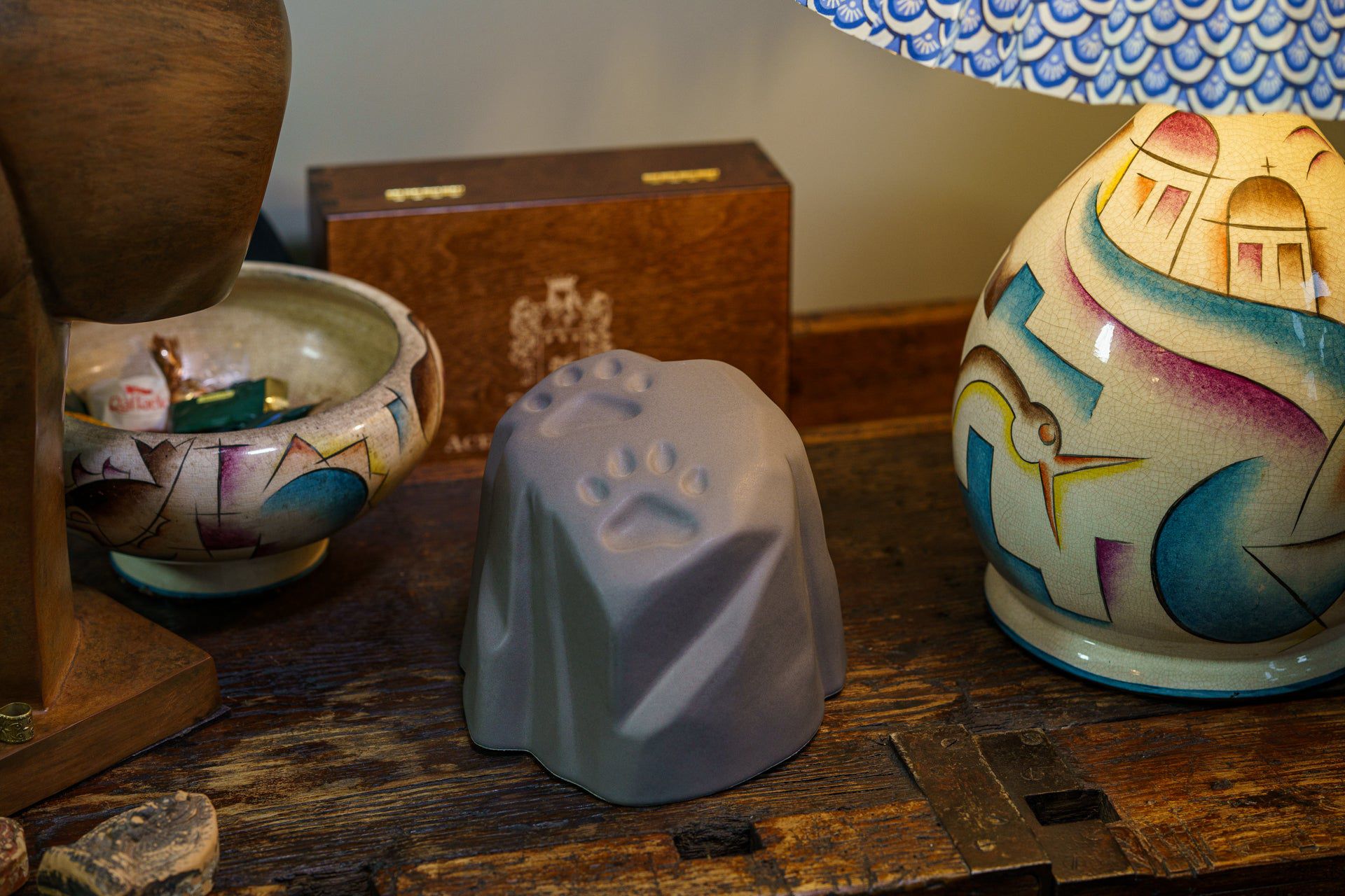 Paw Print Urn For Pet Ashes - Grey Matte | Ceramic Pet Urn - Pulvis Art Urns