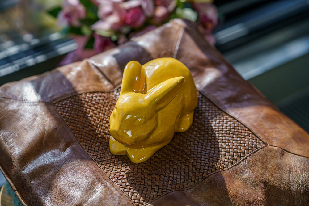 Pulvis Art Urns Pet Urn Rabbit Urn For Ashes - Amber Yellow  | Ceramic Bunny Urn
