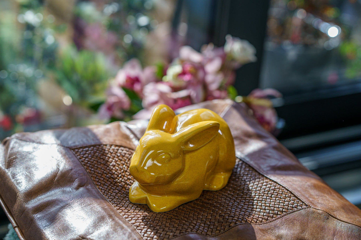 Black Rabbit Urn Rabbit Urn For Ashes - Amber Yellow | Ceramic Bunny Urn