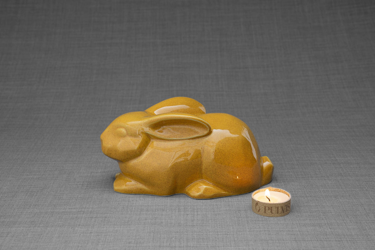 Rabbit Urn For Ashes - Amber Yellow | Ceramic Bunny Urn