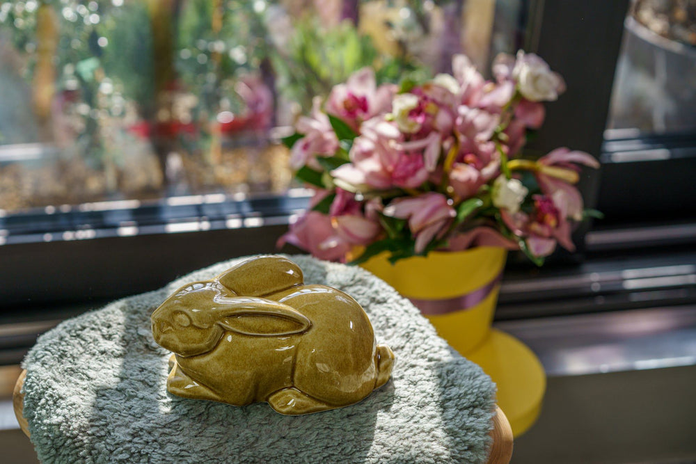 Pulvis Art Urns Pet Urn Rabbit Urn For Ashes - Dark Sand | Ceramic Bunny Urn