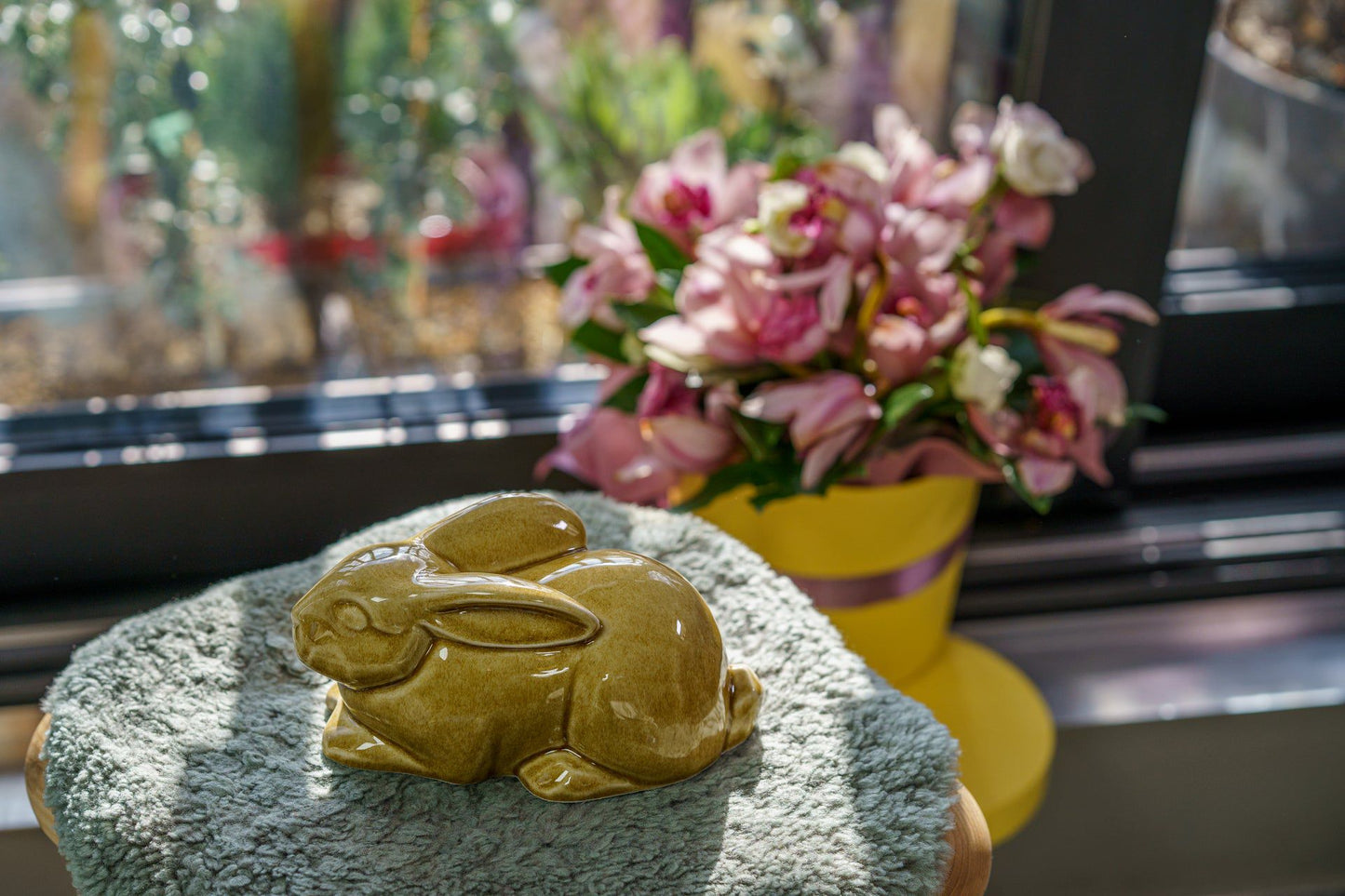 Black Rabbit Urn Rabbit Urn For Ashes - Dark Sand | Ceramic Bunny Urn