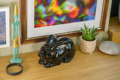 Rabbit Urn For Ashes - Lamp Black | Ceramic Bunny Urn - Pulvis Art Urns