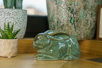 Rabbit Urn For Ashes - Oily Green Melange | Ceramic Bunny Urn - Pulvis Art Urns