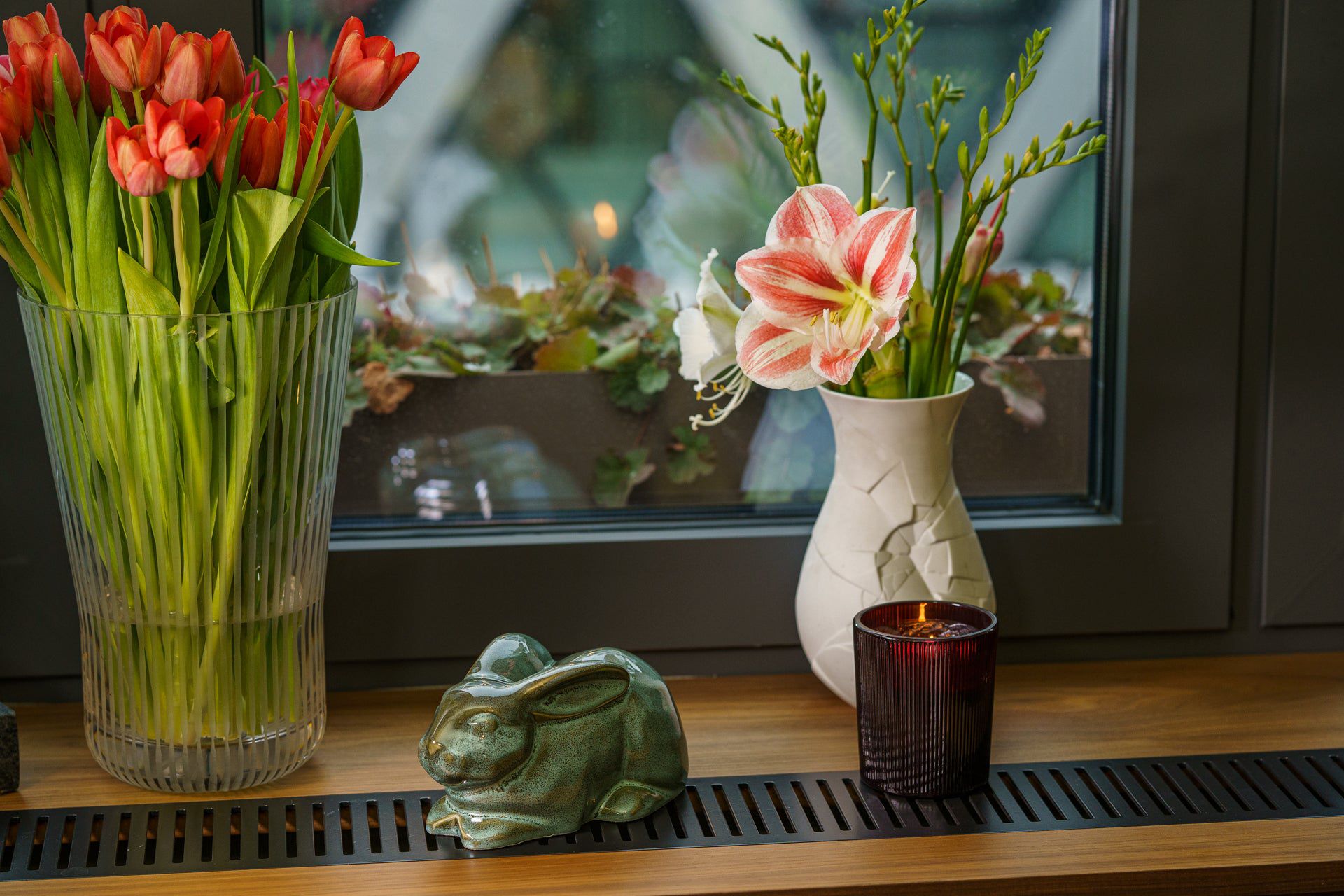 Rabbit Urn For Ashes - Oily Green Melange | Ceramic Bunny Urn - Pulvis Art Urns