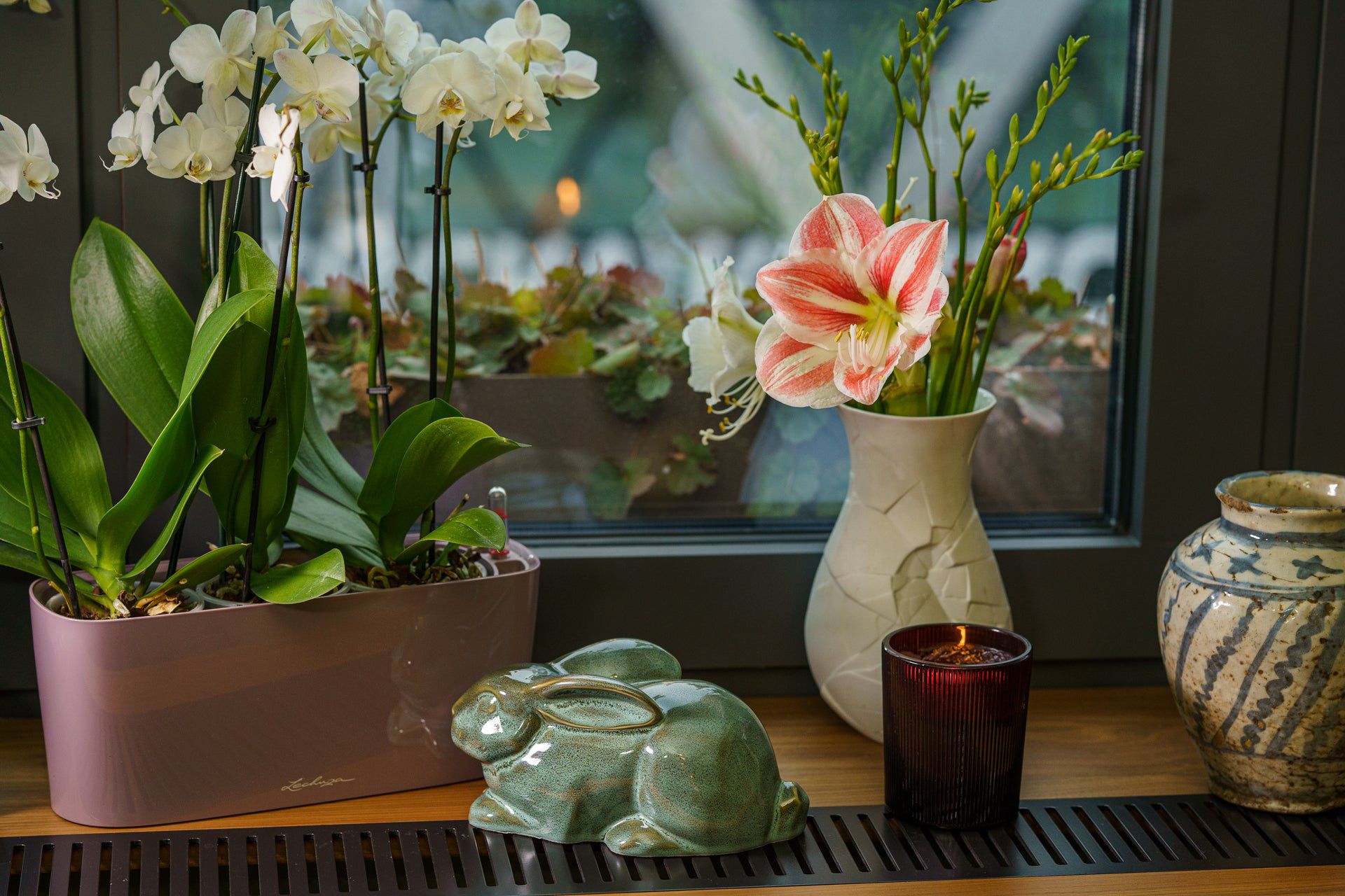 Rabbit Urn For Ashes - Oily Green Melange | Ceramic Bunny Urn - Pulvis Art Urns