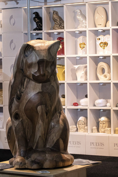 Wooden Cat Statue Memorial "Neko" - Genuine Walnut - Pulvis Art Urns