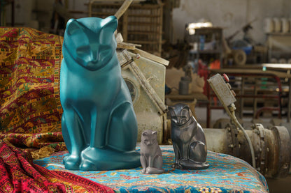 Wooden Cat Statue Urn "Neko" - Hand Sprayed | Azure Blue - Pulvis Art Urns