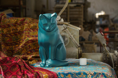 Wooden Cat Statue Urn "Neko" - Hand Sprayed | Azure Blue - Pulvis Art Urns